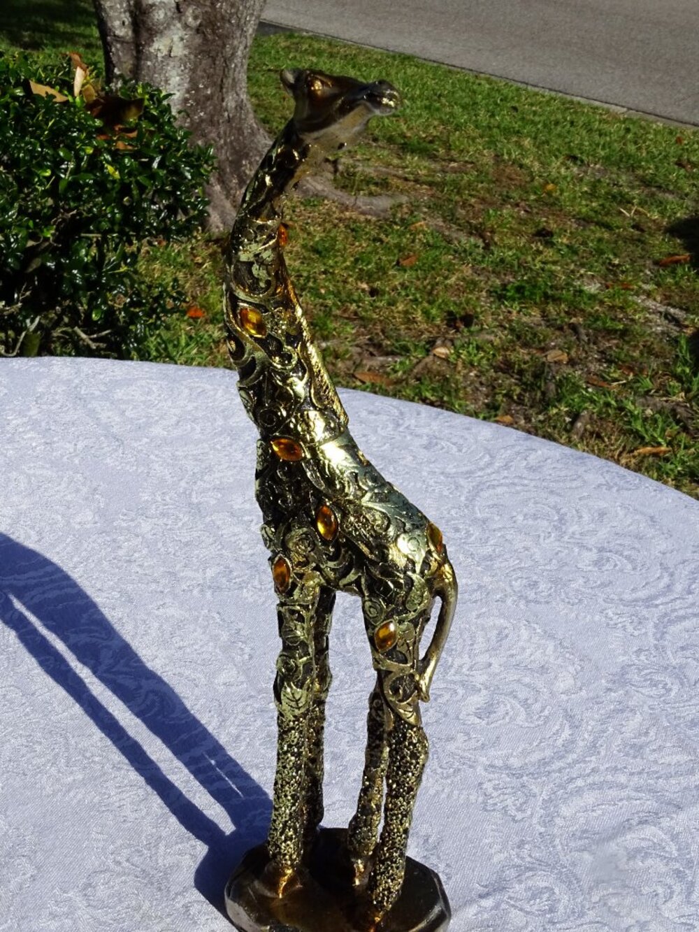 VTG Giraffe Figurine Gold Tone Peach Colored Rhinestones Accents